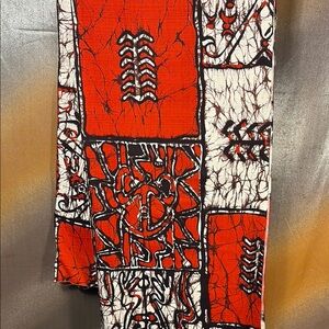 Vintage Bark cloth Vibrant Red and Black‎ Patterned Fabric 44 x 56 D1
